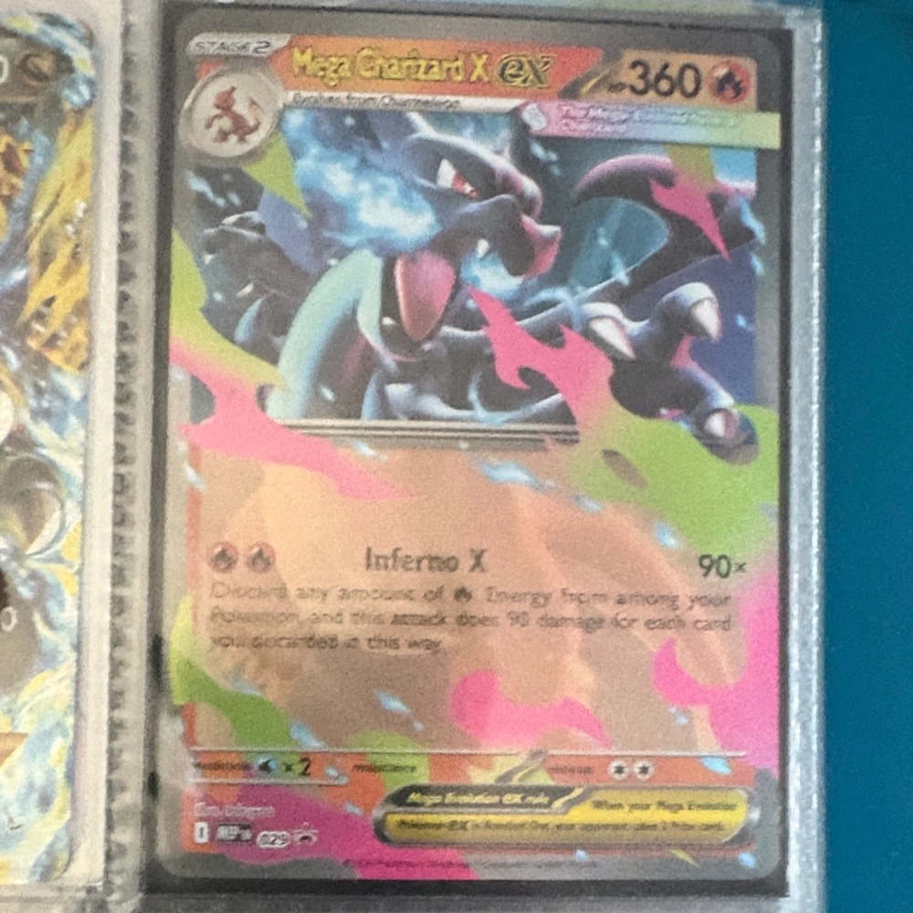 Pokemon Mega Charizard X EX Holo Card - Blue, Pink, Green